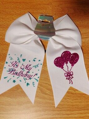 Handmade White Birthday Hair Bow with Glitter Balloons CAN BE PERSONILIZED